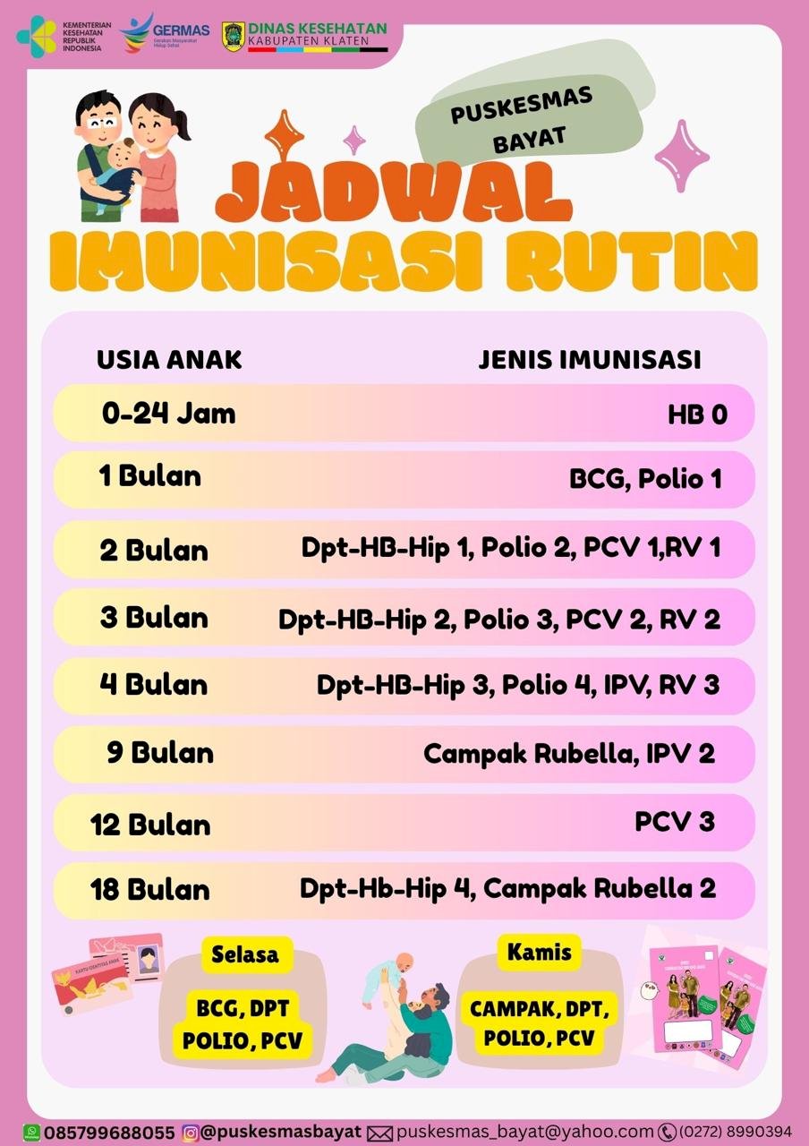 JADWAL IMUNISASI PUSKESMAS BAYAT